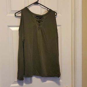 Olive green long sleeve corset front shoulder-hole shirt